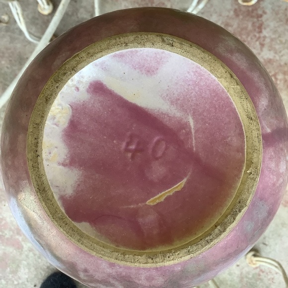 Vintage Greenish Gray Pink Glazed Two Handle Pottery Vase - Picture 6 of 8